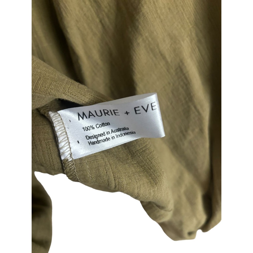 Maurie + Eve Another Day Mini Dress Olive Green XS Puff Sleeves Cut Out Cotton - Picture 10 of 12